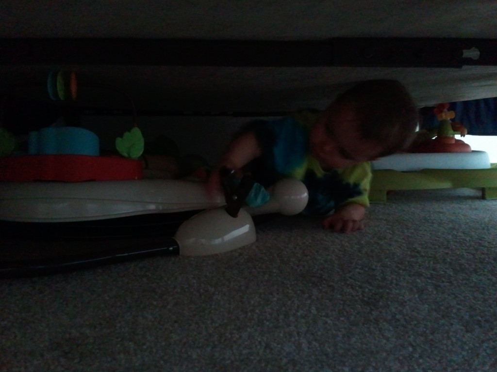 Finding the toys he's outgrown that we keep under the guest room bed.